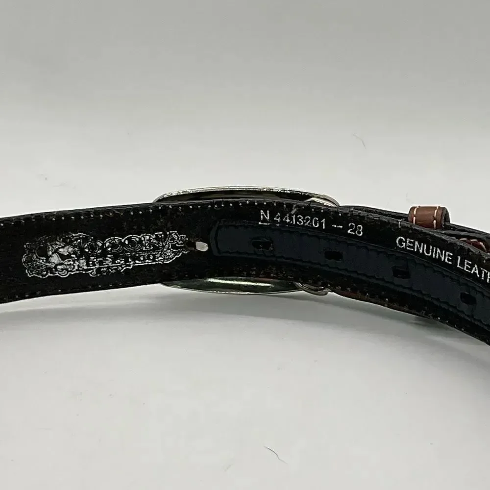 Nocona Brown And Black Leather Belt with Silver Toned embellishments